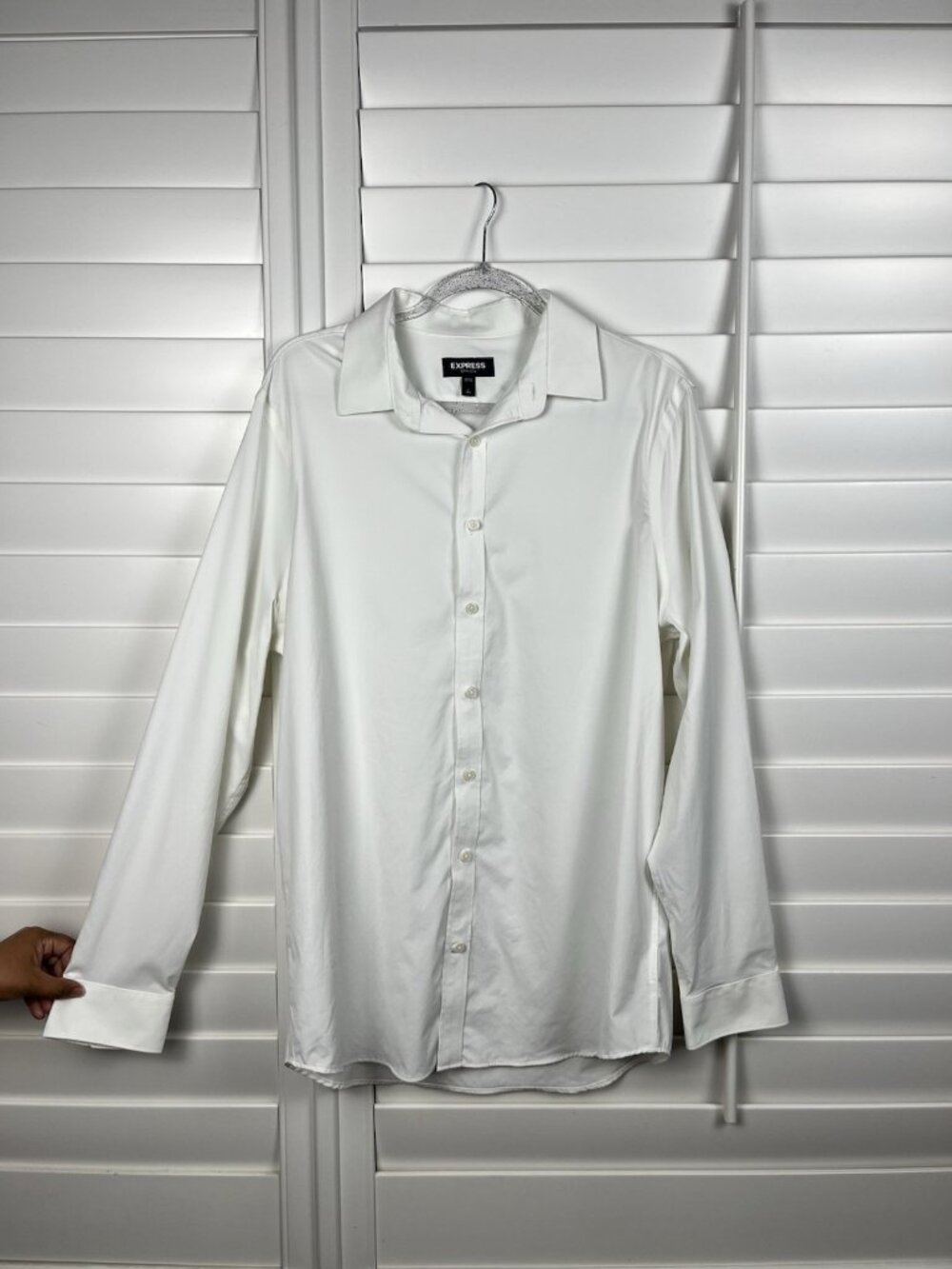 Express Men’s Large Tall Extra Slim White Moisture Wicking Button Down Shirt